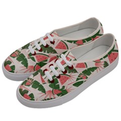 Tropical Watermelon Leaves Pink And Green Jungle Leaves Retro Hawaiian Style Men s Classic Low Top Sneakers by genx