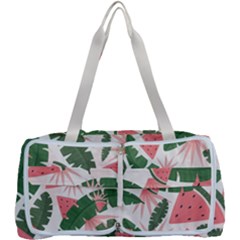 Tropical Watermelon Leaves Pink And Green Jungle Leaves Retro Hawaiian Style Multi Function Bag by genx