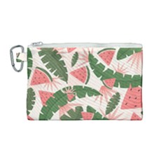 Tropical Watermelon Leaves Pink And Green Jungle Leaves Retro Hawaiian Style Canvas Cosmetic Bag (medium) by genx