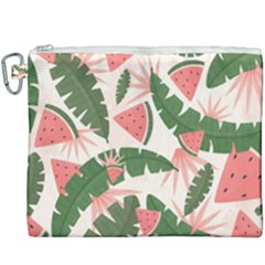 Tropical Watermelon Leaves Pink And Green Jungle Leaves Retro Hawaiian Style Canvas Cosmetic Bag (xxxl) by genx