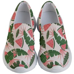Tropical Watermelon Leaves Pink And Green Jungle Leaves Retro Hawaiian Style Kids  Lightweight Slip Ons by genx