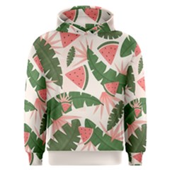 Tropical Watermelon Leaves Pink And Green Jungle Leaves Retro Hawaiian Style Men s Overhead Hoodie by genx