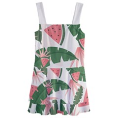 Tropical Watermelon Leaves Pink And Green Jungle Leaves Retro Hawaiian Style Kids  Layered Skirt Swimsuit by genx