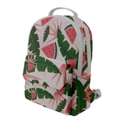 Tropical Watermelon Leaves Pink And Green Jungle Leaves Retro Hawaiian Style Flap Pocket Backpack (large) by genx