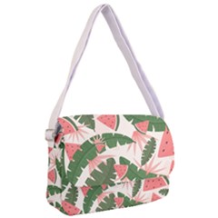 Tropical Watermelon Leaves Pink And Green Jungle Leaves Retro Hawaiian Style Courier Bag by genx