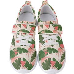 Tropical Watermelon Leaves Pink And Green Jungle Leaves Retro Hawaiian Style Men s Velcro Strap Shoes by genx