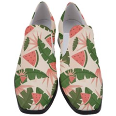 Tropical Watermelon Leaves Pink And Green Jungle Leaves Retro Hawaiian Style Slip On Heel Loafers by genx
