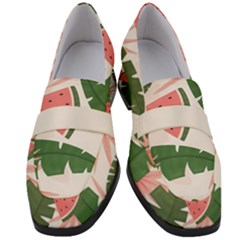 Tropical Watermelon Leaves Pink And Green Jungle Leaves Retro Hawaiian Style Women s Chunky Heel Loafers by genx