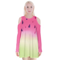 Watermelon Pastel Gradient Pink Watermelon Pastel Gradient Velvet Long Sleeve Shoulder Cutout Dress by genx