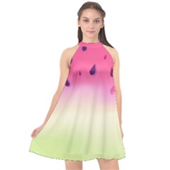Watermelon Pastel Gradient Pink Watermelon Pastel Gradient Halter Neckline Chiffon Dress  by genx