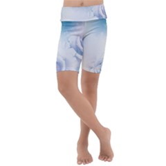 Beautiful Floral Design In Soft Blue Colors Kids  Lightweight Velour Cropped Yoga Leggings by FantasyWorld7