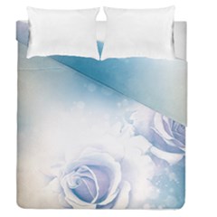 Beautiful Floral Design In Soft Blue Colors Duvet Cover Double Side (queen Size) by FantasyWorld7
