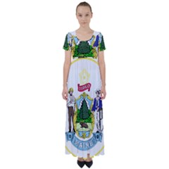 Great Seal Of The State Of Maine High Waist Short Sleeve Maxi Dress