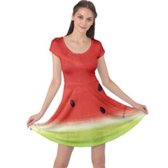 Juicy Paint Texture Watermelon Red And Green Watercolor Cap Sleeve Dress by genx