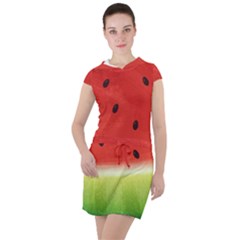 Juicy Paint Texture Watermelon Red And Green Watercolor Drawstring Hooded Dress by genx