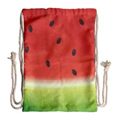 Juicy Paint Texture Watermelon Red And Green Watercolor Drawstring Bag (large) by genx