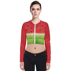 Juicy Paint Texture Watermelon Red And Green Watercolor Long Sleeve Zip Up Bomber Jacket by genx