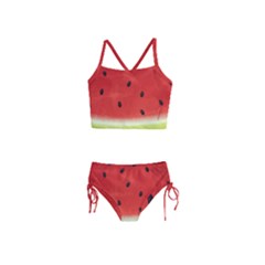 Juicy Paint Texture Watermelon Red And Green Watercolor Girls  Tankini Swimsuit by genx