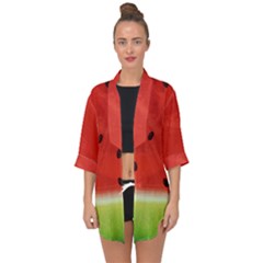 Juicy Paint Texture Watermelon Red And Green Watercolor Open Front Chiffon Kimono by genx