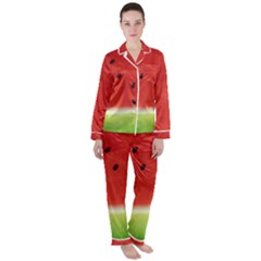 Juicy Paint Texture Watermelon Red And Green Watercolor Satin Long Sleeve Pyjamas Set by genx