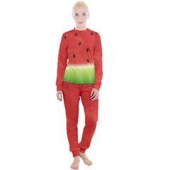 Juicy Paint Texture Watermelon Red And Green Watercolor Women s Lounge Set by genx