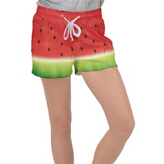 Juicy Paint Texture Watermelon Red And Green Watercolor Women s Velour Lounge Shorts