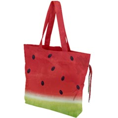 Juicy Paint Texture Watermelon Red And Green Watercolor Drawstring Tote Bag by genx