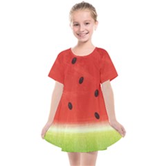 Juicy Paint Texture Watermelon Red And Green Watercolor Kids  Smock Dress by genx