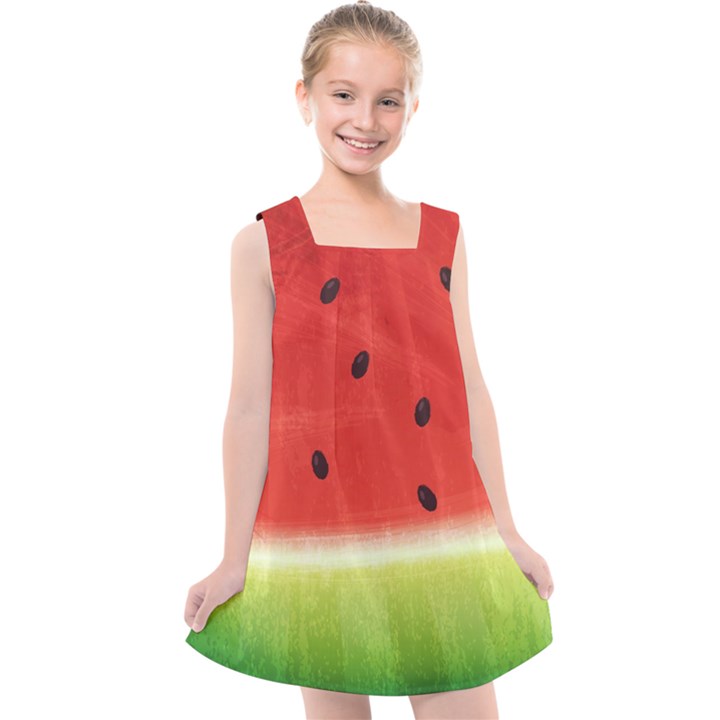 Juicy Paint texture Watermelon red and green watercolor Kids  Cross Back Dress