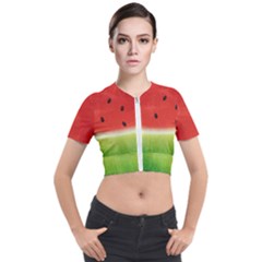 Juicy Paint Texture Watermelon Red And Green Watercolor Short Sleeve Cropped Jacket by genx