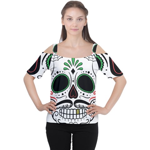 Day Of The Dead Skull Sugar Skull Cutout Shoulder Tee by Sudhe
