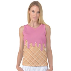 Ice Cream Pink Melting Background With Beige Cone Women s Basketball Tank Top by genx