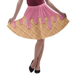 Ice Cream Pink Melting Background With Beige Cone A-line Skater Skirt by genx