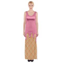 Ice Cream Pink Melting Background With Beige Cone Maxi Thigh Split Dress by genx