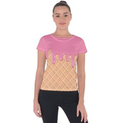 Ice Cream Pink Melting Background With Beige Cone Short Sleeve Sports Top  by genx