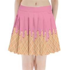 Ice Cream Pink Melting Background With Beige Cone Pleated Mini Skirt by genx