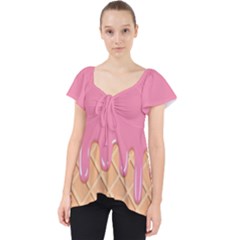 Ice Cream Pink Melting Background With Beige Cone Lace Front Dolly Top by genx