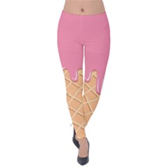 Ice Cream Pink Melting Background With Beige Cone Velvet Leggings by genx