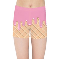 Ice Cream Pink Melting Background With Beige Cone Kids  Sports Shorts by genx