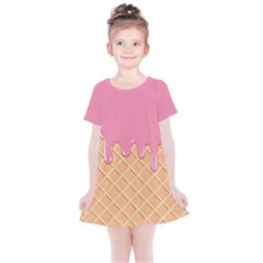 Ice Cream Pink Melting Background With Beige Cone Kids  Simple Cotton Dress by genx