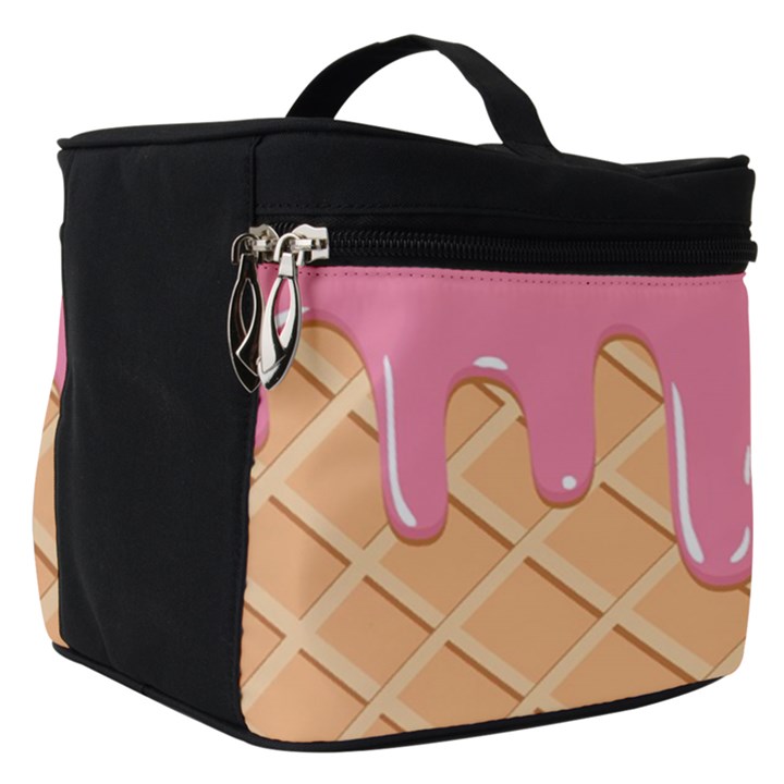 Ice Cream Pink melting background with beige cone Make Up Travel Bag (Small)
