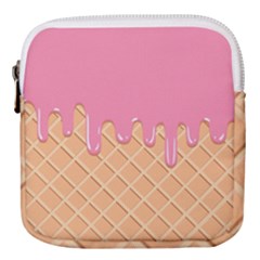 Ice Cream Pink Melting Background With Beige Cone Mini Square Pouch by genx