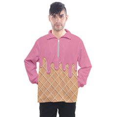 Ice Cream Pink Melting Background With Beige Cone Men s Half Zip Pullover by genx