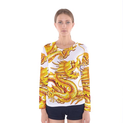 Chinese Dragon Golden Women s Long Sleeve Tee by Sudhe