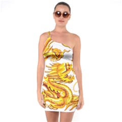 Chinese Dragon Golden One Soulder Bodycon Dress by Sudhe