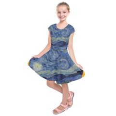 The Starry Night Starry Night Over The Rhne Pain Kids  Short Sleeve Dress by Sudhe