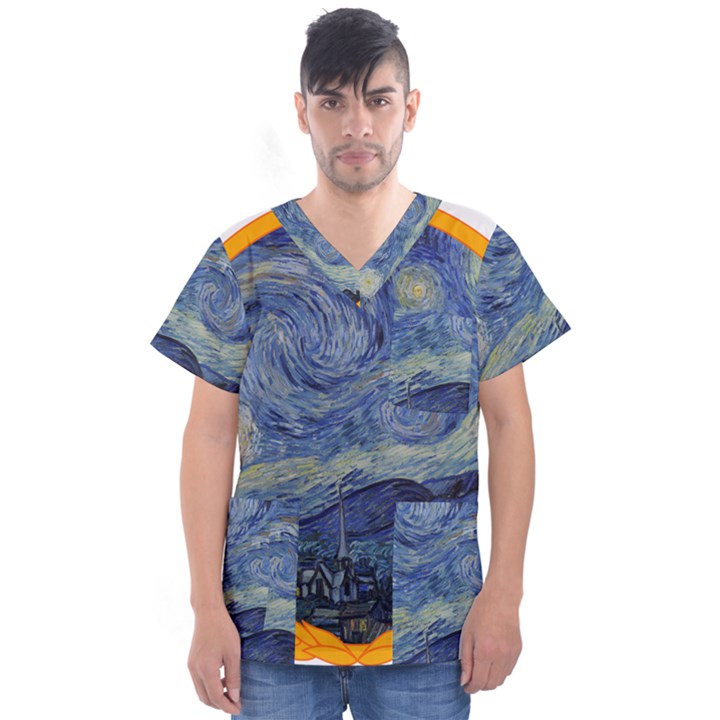 The Starry Night Starry Night Over The Rhne Pain Men s V-Neck Scrub Top