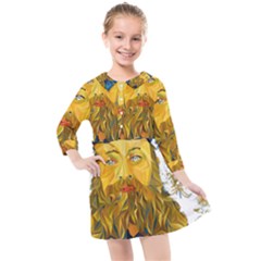 Vincent Van Gogh Cartoon Beard Illustration Bearde Kids  Quarter Sleeve Shirt Dress by Sudhe