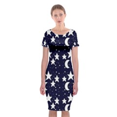 Starry Night Cartoon Print Pattern Classic Short Sleeve Midi Dress by dflcprintsclothing