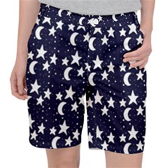 Starry Night Cartoon Print Pattern Pocket Shorts by dflcprintsclothing